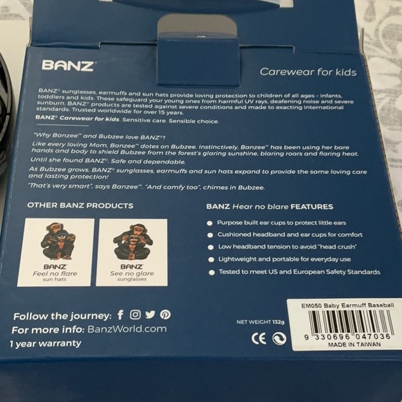 Banz earmuffs for baby 0-2 years. Baseball pattern. New! - Picture 3 of 4